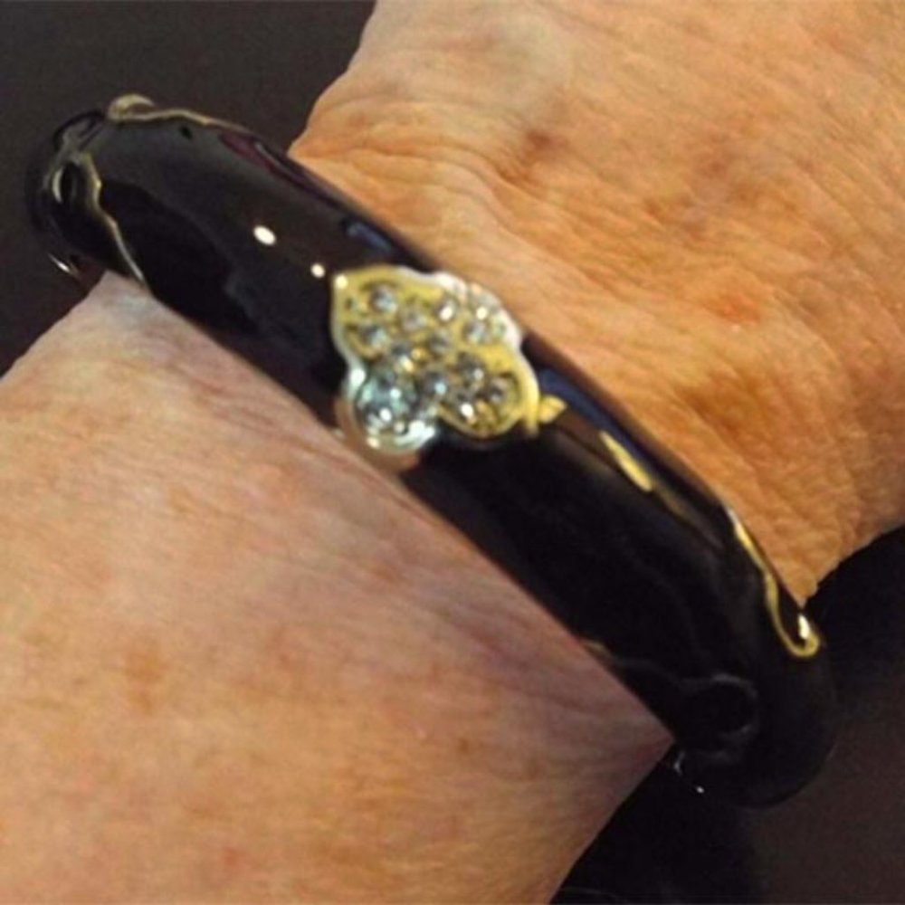 DESIGNER QUATREFOIL ENAMEL HINGED CLAMPER BRACELET WITH CRYSTALS 64